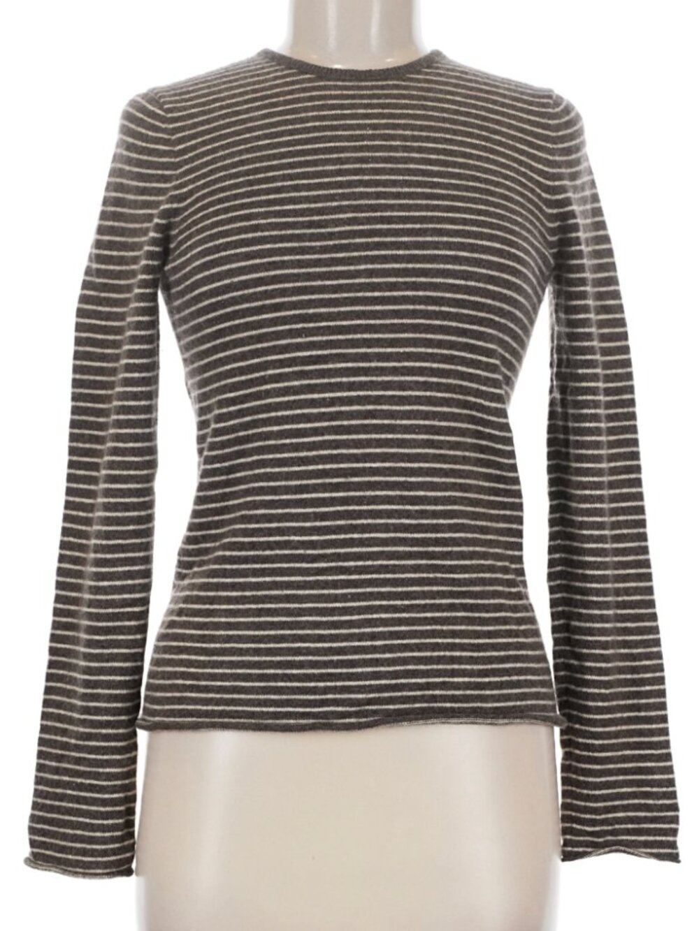 J Crew 100% Cashmere Striped Crewneck Sweater Brown Taupe Cream Size M Y2K As-Is
